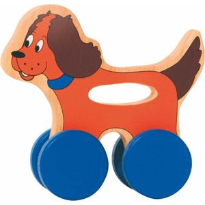 Dřevěné hračky Woody - Pejsek na kolečkách s držadlem