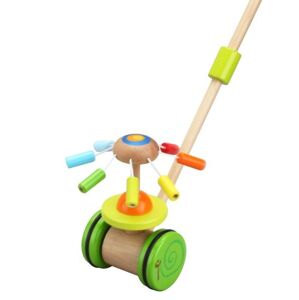 Classic world Strkadlo kolotoč tlačící duhový dřevo 50cm na kolečkách s tyčkou