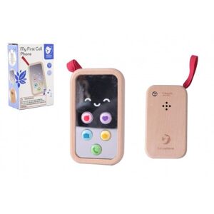 Teddies Telefon Mobil dřevo 11cm na baterie se zvukem v krabičce 8x12x4cm 10m+
