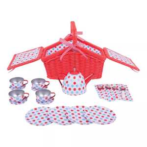 Bigjigs Toys Čajová puntíkovaná sada v piknikovém koši