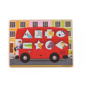 Bigjigs Toys Vkládací puzzle autobus se zvířátky