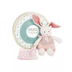 Doudou et Compagnie Paris Doudou Dárková sada - Plyšový Ecru králiček s růžovou dečkou z BIO bavlny 22 cm