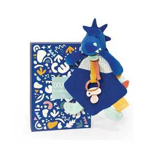 Doudou et Compagnie Paris Doudou Dárková sada - Hračka s úchytem na dudlík dinosaurus modrý 23 cm