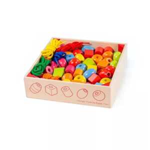 Bigjigs Toys Dřevěné navlékací korálky v bedýnce
