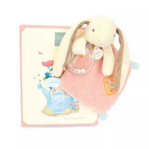 Doudou et Compagnie Paris Doudou Dárková sada růžová Králíček Ciboulette s chrastítkem 21 cm
