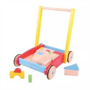 Bigjigs Toys Bigjigs Baby Dřevěné kostky ve vozíku