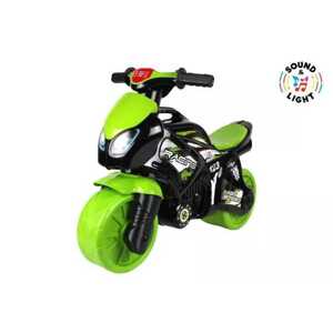 Teddies Odrážedlo motorka zeleno-černá plast na baterie se světlem se zvukem v sáčku 36x53x74cm