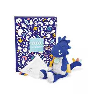 Doudou et Compagnie Paris Doudou Dárková sada - Plyšový dinosaurus s dečkou 25 cm modrý