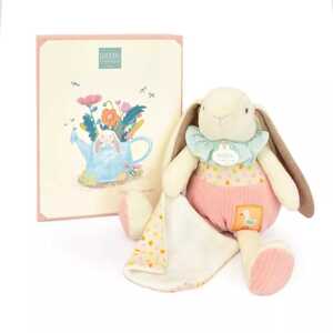 Doudou et Compagnie Paris Doudou Dárková sada růžová Králíček Ciboulette s dečkou 28 cm