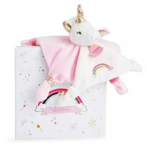 Doudou et Compagnie Paris Doudou Dárková sada - plyšový muchláček jednorožec růžový 20 cm