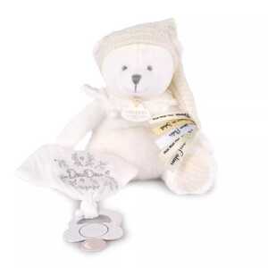 Doudou et Compagnie Paris Doudou Dárková sada Plyšový medvídek s úchytem na dudlík a dečkou béžový 20 cm