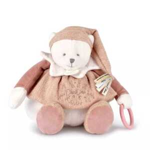 Doudou et Compagnie Paris Doudou Dárková sada Plyšový lední medvídek s kroužkem 30 cm růžový