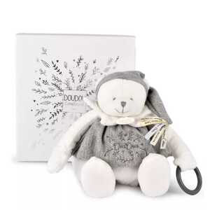 Doudou et Compagnie Paris Doudou Dárková sada Plyšový lední medvídek s kroužkem 30 cm šedý