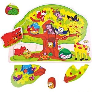 Puzzle odkrývací - Veselá zvířátka na stromě (Bino)