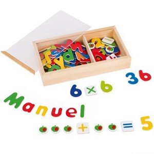 Magnetky - Dřevěná magnetická čísla a písmena, 89ks (Goki)