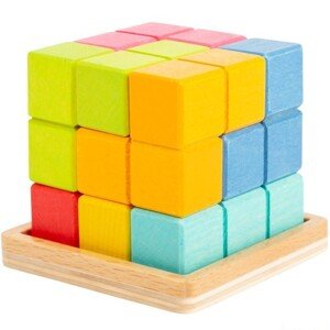 Hlavolam dřevěný - Kostka 3D tetris na desce (Small foot)