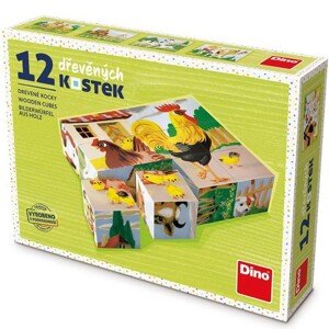 Kostky obrázkové 12ks - Domácí zvířátka retro (Dino)