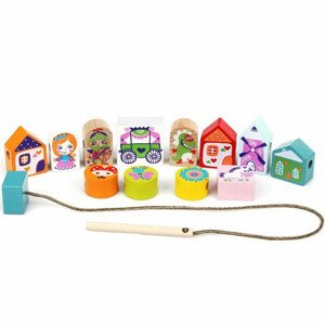 Navlékání tvarů - Kostky pohádka s předlohami (Cubica)