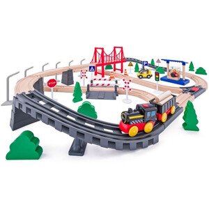 Vláčkodráha Woody - S elektrickou mašinkou a mostem, 80 dílů