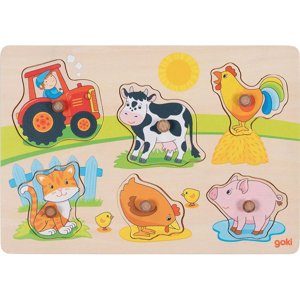 Puzzle vkládací - Na farmě dřevěné, 6ks (Goki) - Novinky