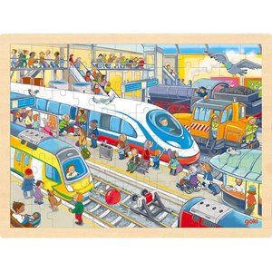 Puzzle na desce - Velké A3, Vlakové nádraží, 96ks (Goki) - Novinky
