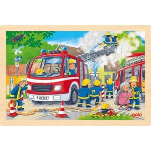 Puzzle na desce - Hasičský zásah, 24 dílků (Goki) - Novinky