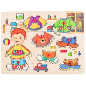 Puzzle oblékání na desce - Šatní skříň kluk, 8ks (Woody)
