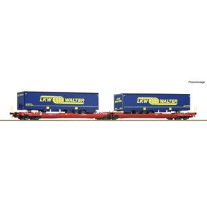 Roco Dvojitý kloubový kontejnerový vagón, T3000e, DB AG - 77385
