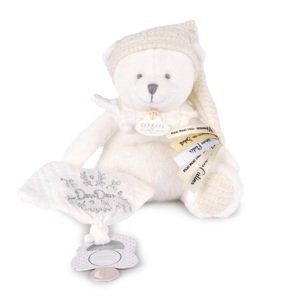 Doudou Dárková sada Plyšový medvídek s úchytem na dudlík a dečkou béžový 20 cm